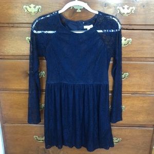 Navy Blue Lace Skater Dress